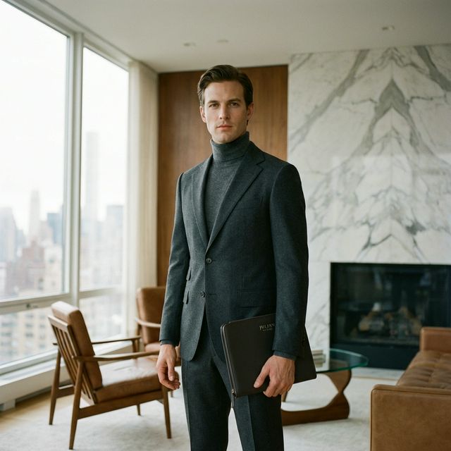Fashion style portrait of a male real estate agent in a suit