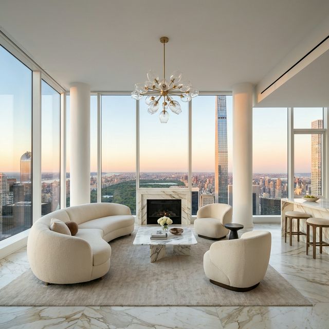 Modern minimalist white penthouse with expansive ocean view